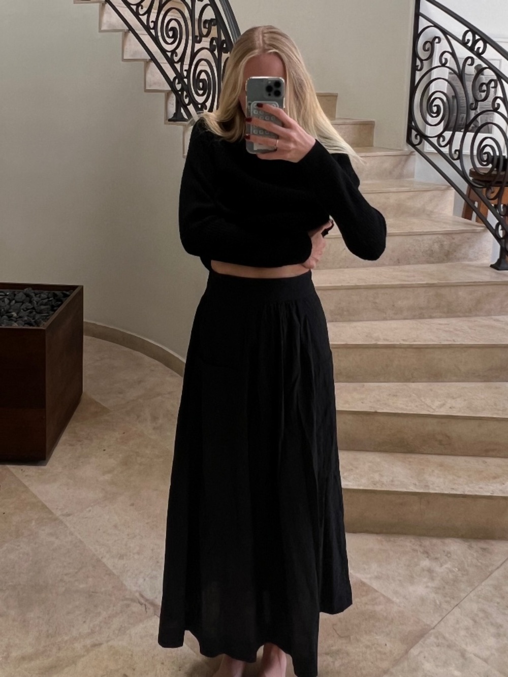 NWOT MIRTH Black Cotton Linen Flowy Maxi Skirt Pockets S